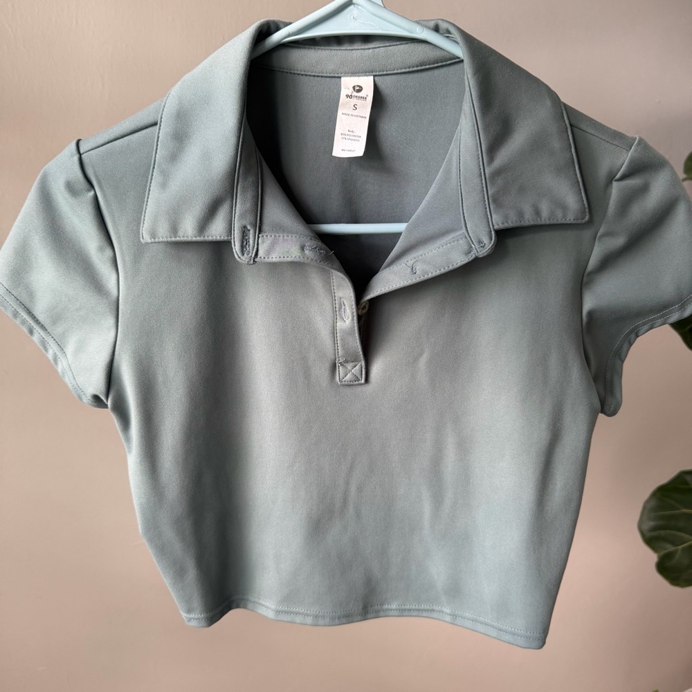 Classic Collared Crop Top in Sage Green - golf shirt